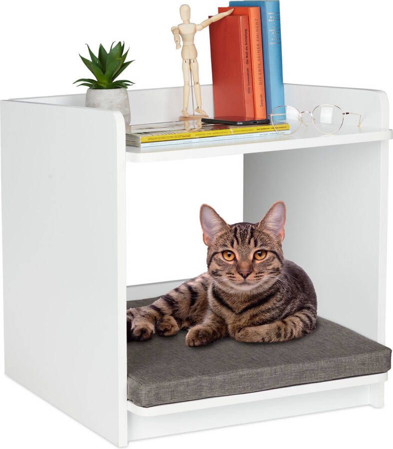 Relaxdays bijzettafel met kattenmand nachtkastje hondenmand kattenhuis kattenkast