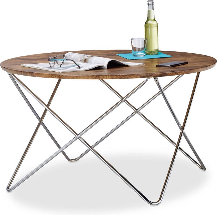 Relaxdays bijzettafel rond vintage look salontafel houtlook koffietafel Dia. 60cm