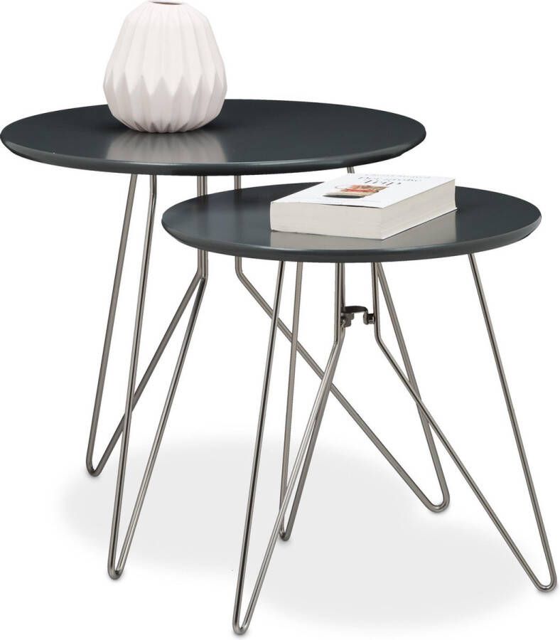 Relaxdays bijzettafel set van 2 salontafel rond koffietafel 40 48 cm tafeltjes