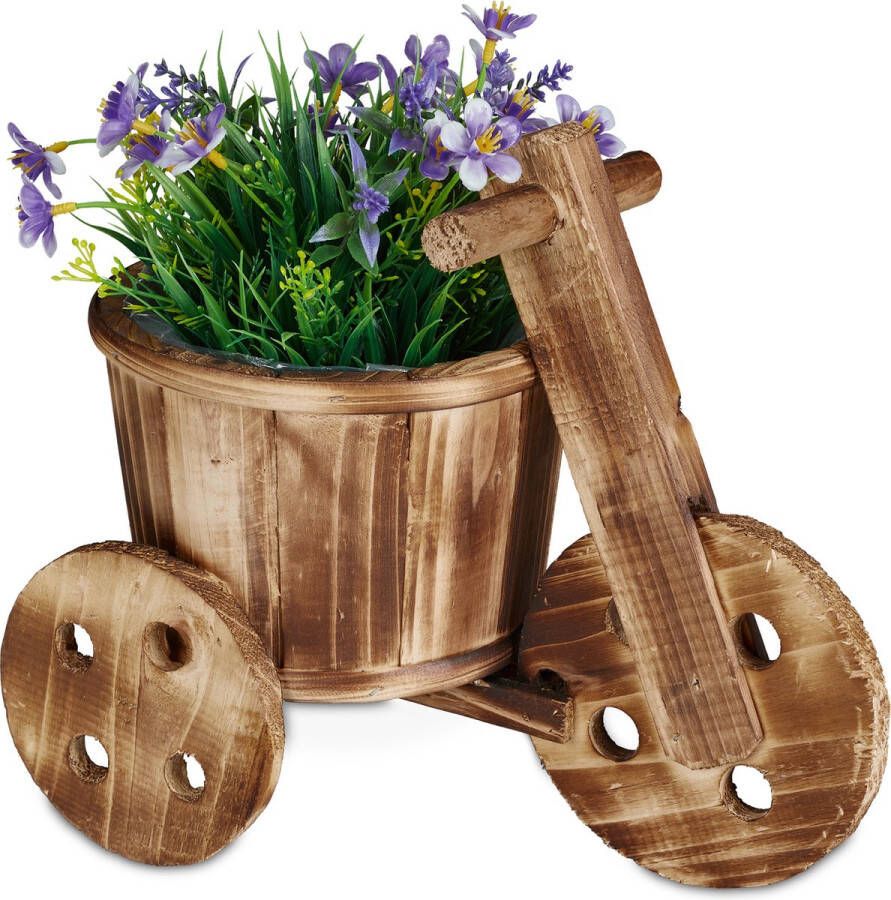 Relaxdays Bloempot driewieler plantenbak hout sierpot voor buiten natuur