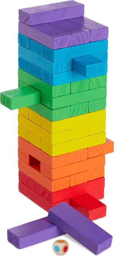 Relaxdays blokkenspel gekleurd stapeltoren houten toren spel blokkentoren stapelspel