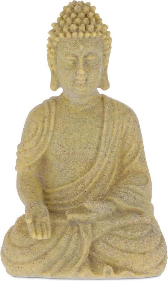 Relaxdays boeddha beeld 30 cm hoog tuindecoratie tuinbeeld Boeddhabeeld zittend Zand