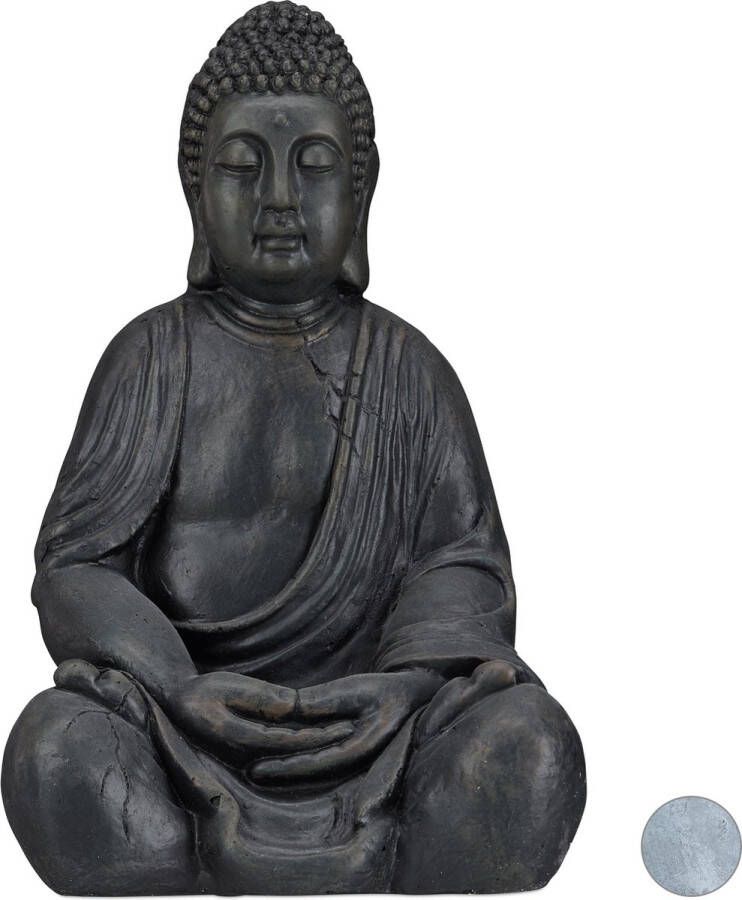 Relaxdays boeddha beeld 50 cm hoog tuindecoratie tuinbeeld Boeddhabeeld zittend Zand