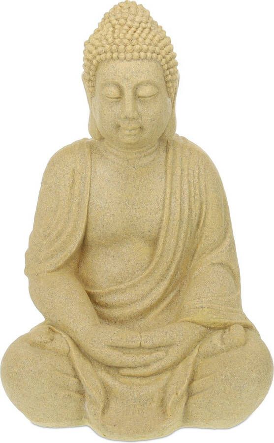 Relaxdays boeddha beeld 70 cm hoog tuindecoratie tuinbeeld Boeddhabeeld zittend Zand
