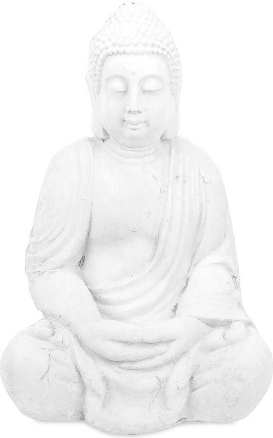 Relaxdays Boeddha beeld 70 cm hoog zittende houding tuinbeeld polyresin wit