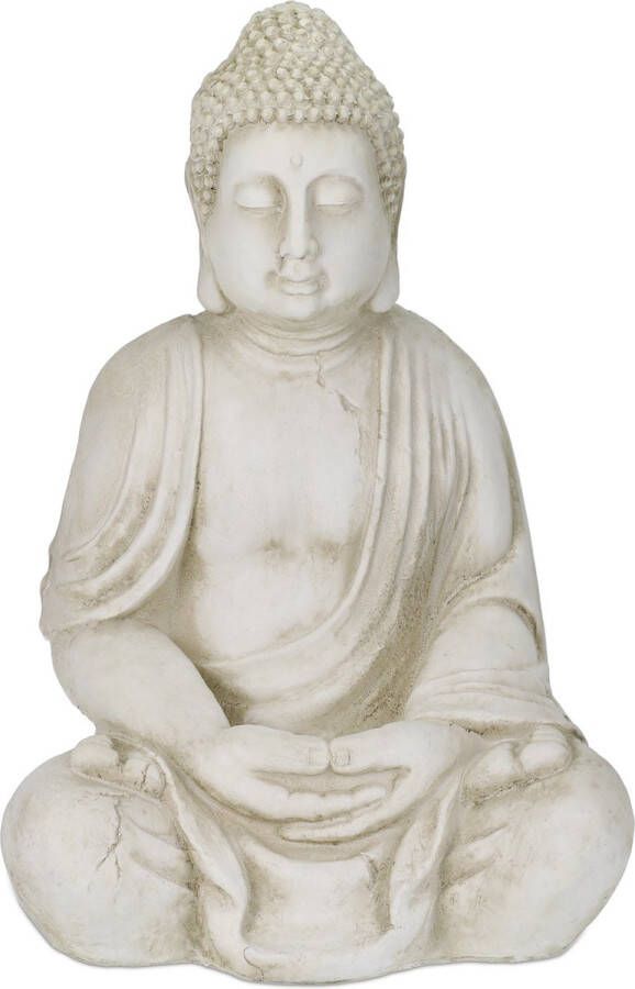 Relaxdays Boeddha beeld 70 cm hoog zittende houding winterhard XXL crèmewit
