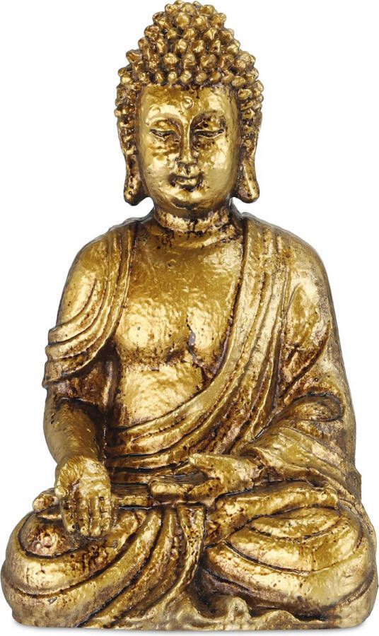 Relaxdays Boeddha beeld goud 30cm Buddha sierbeeld winterhard kunststeen zittend
