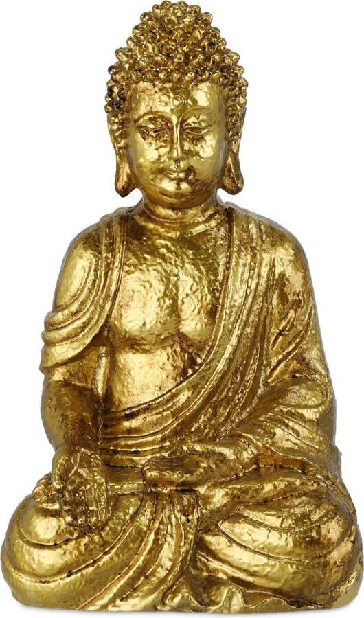 Relaxdays Boeddha beeld goud 40 cm Buddha tuinbeeld winterhard kunststeen buiten