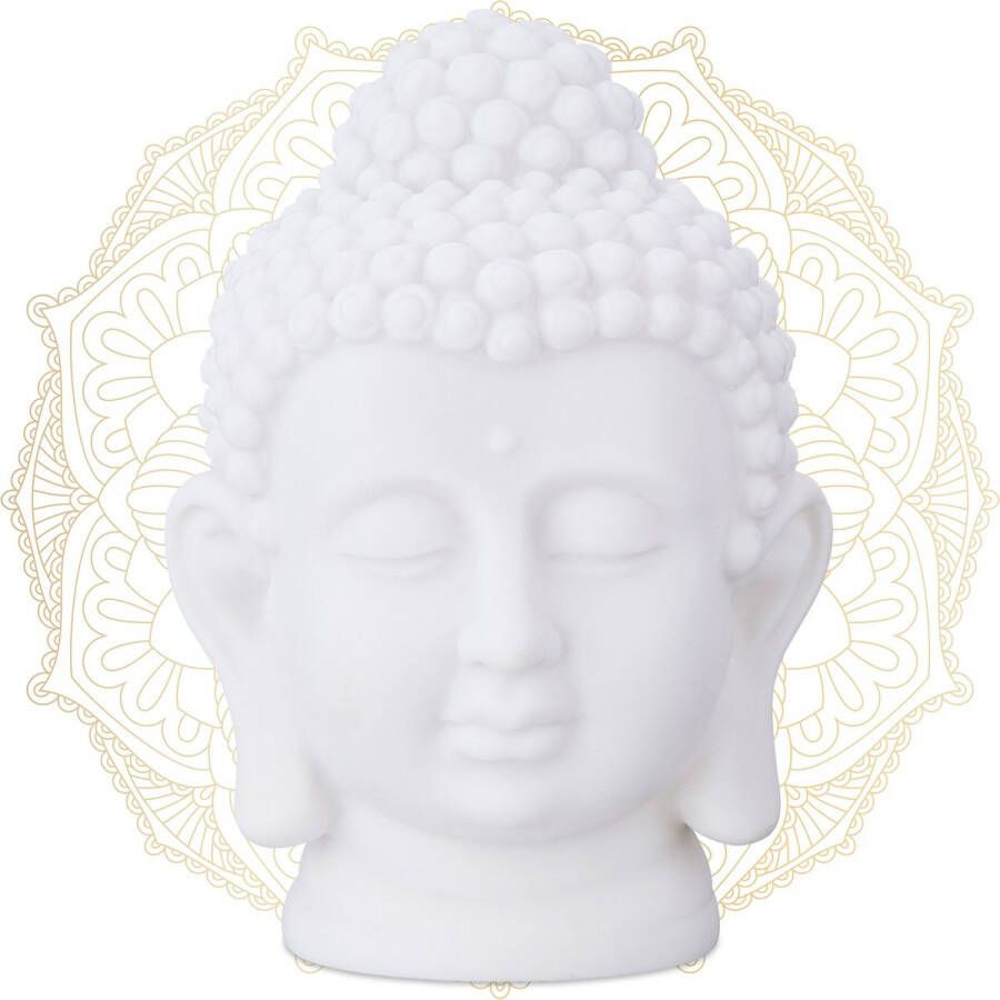 Relaxdays Boeddha hoofd Boeddha beeld 17 cm zen decoratie kunststof wit