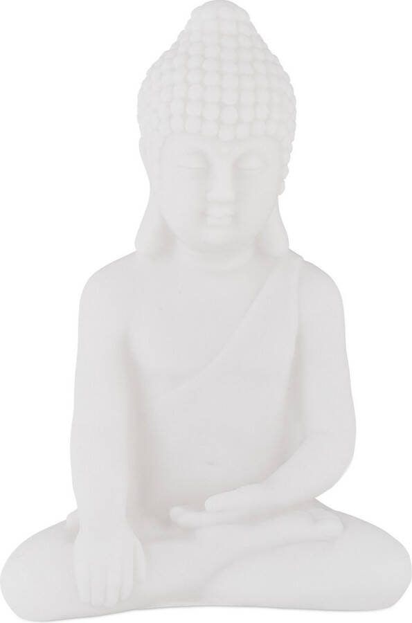 Relaxdays boeddhabeeld 17 cm hoog kunststof tuinbeeld tuindecoratie zen wit