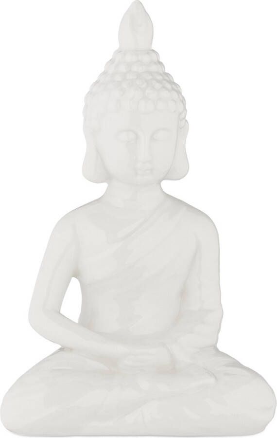 Relaxdays Boeddhabeeld zen tuindecoratie Buddha sierbeeld 18 cm keramiek wit