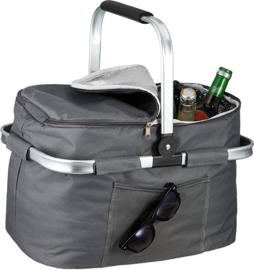 Relaxdays boodschappenmand 28 L geïsoleerde koeltas moderne picknickmand met hengsel