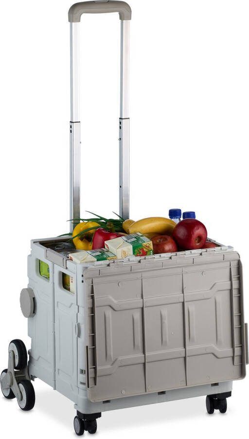 Relaxdays boodschappentrolley traploper vouwkrat boodschappenkrat opvouwbaar 50 kg