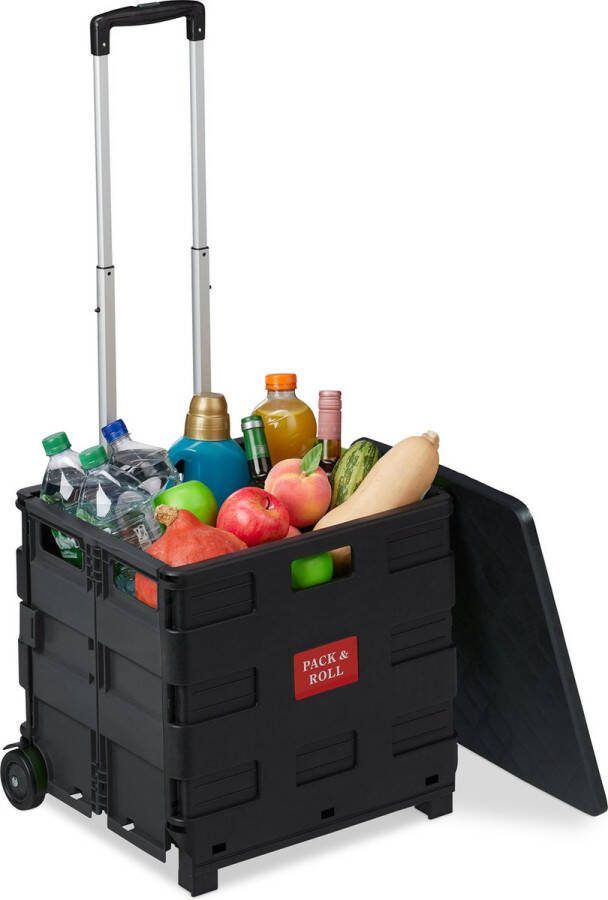 Relaxdays boodschappentrolley vouwkrat boodschappenkrat inklapbaar wielen 35 kg grijs
