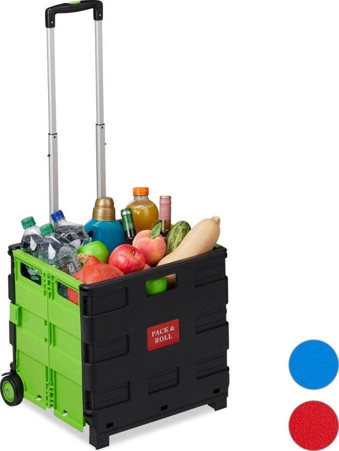 Relaxdays boodschappentrolley vouwkrat krat op wielen boodschappenkar inklapbaar groen