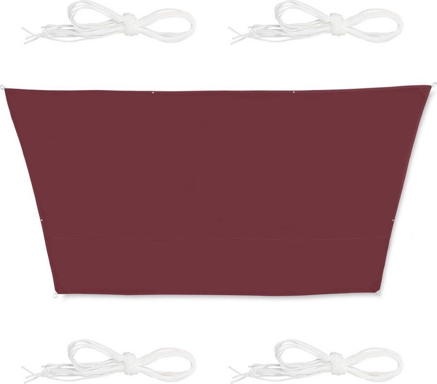 Relaxdays Bordeaux schaduwdoek trapezium zonnedoek met ringen zonwering waterdicht 3 x 4 x 2 x 2 m