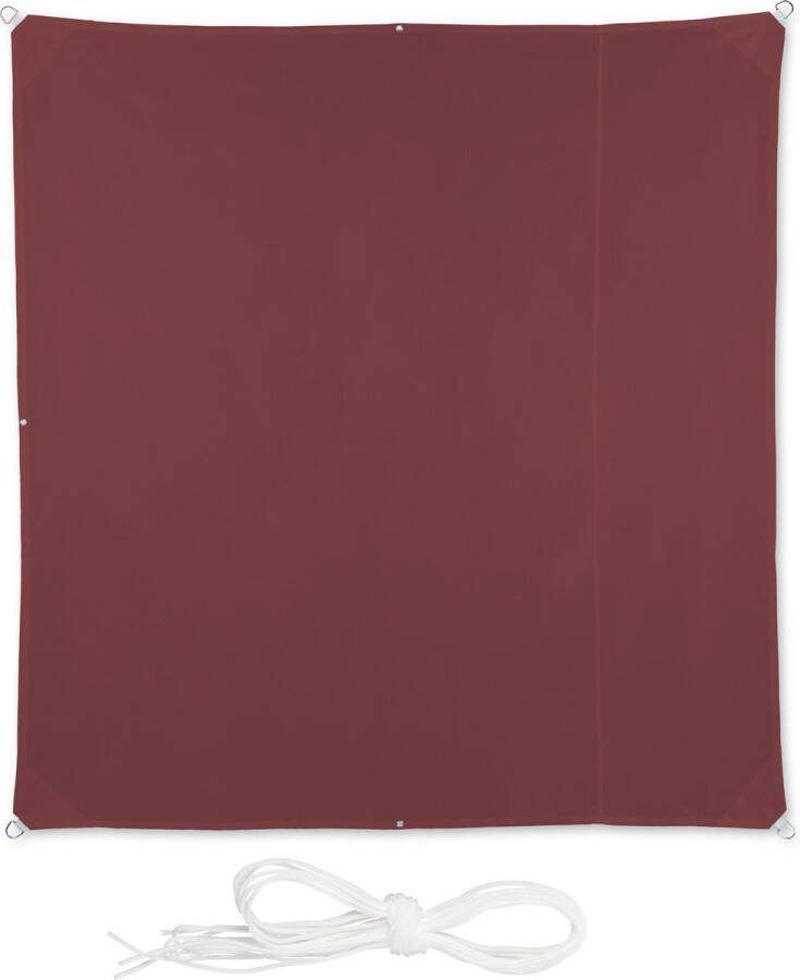 Relaxdays Bordeaux schaduwdoek vierkant zonwering met ringen voor buiten zonnezeil 2 x 2 m