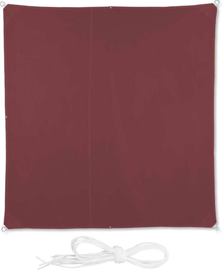 Relaxdays Bordeaux schaduwdoek vierkant zonwering met ringen voor buiten zonnezeil 3 x 3 m