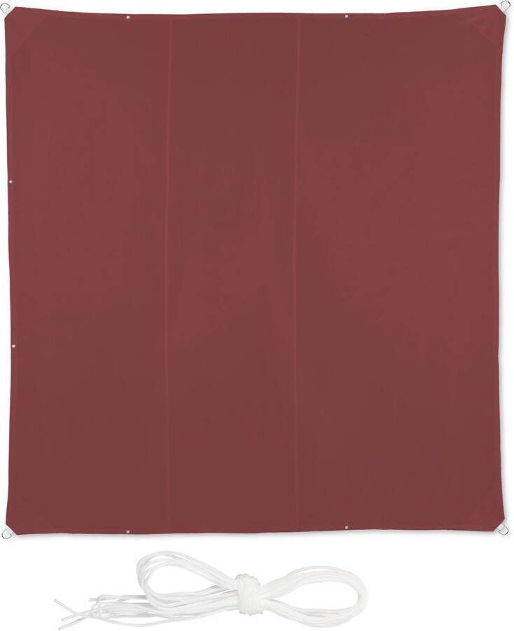 Relaxdays Bordeaux schaduwdoek vierkant zonwering met ringen voor buiten zonnezeil 4 x 4 m