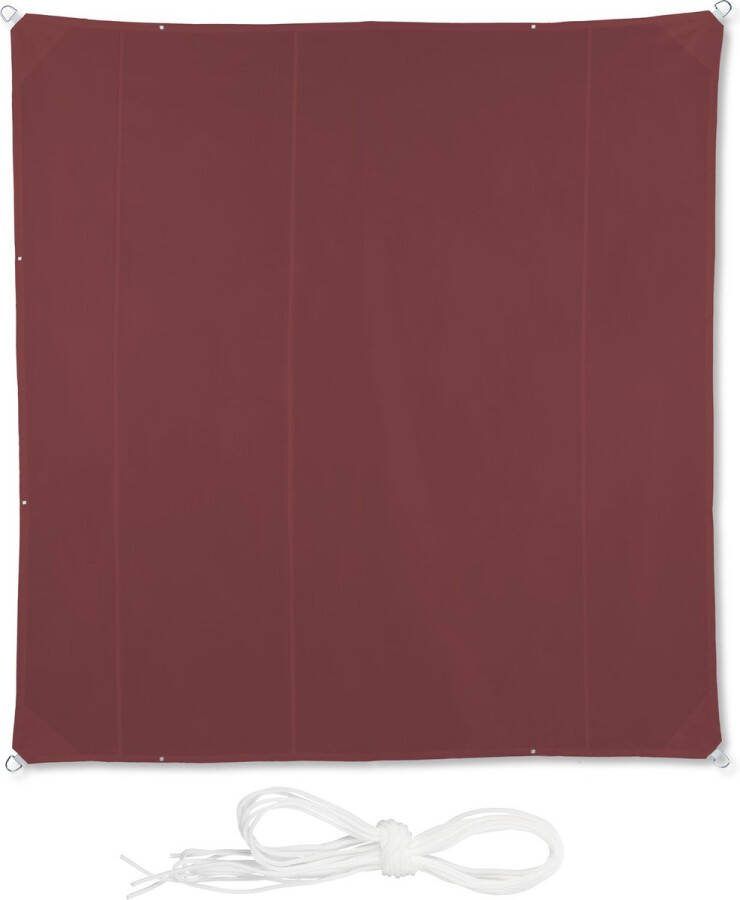 Relaxdays Bordeaux schaduwdoek vierkant zonwering met ringen voor buiten zonnezeil 5 x 5 m