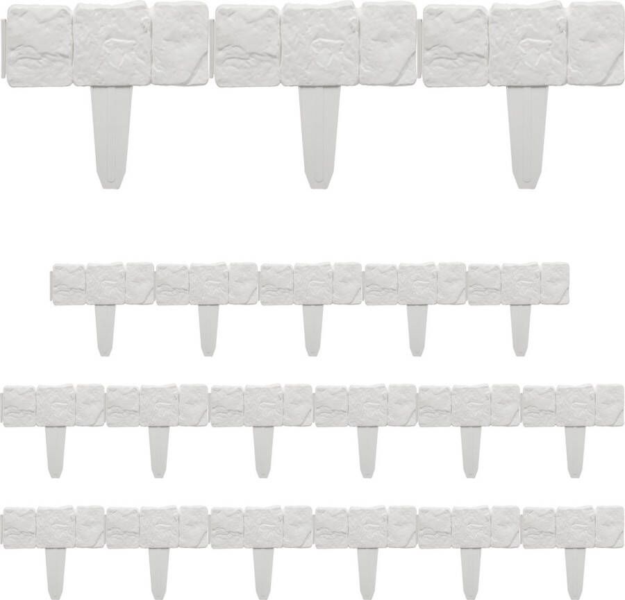 Relaxdays borderrand set van 20 witte steenlook kunststof perkrand 30 cm hoog