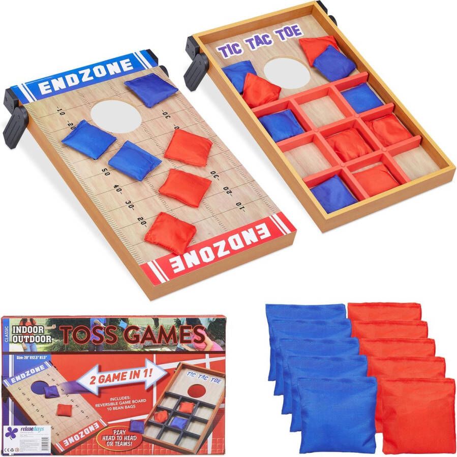 Relaxdays bordspel 2 in 1 set cornhole & boter kaas en eieren tic tac toe OXO