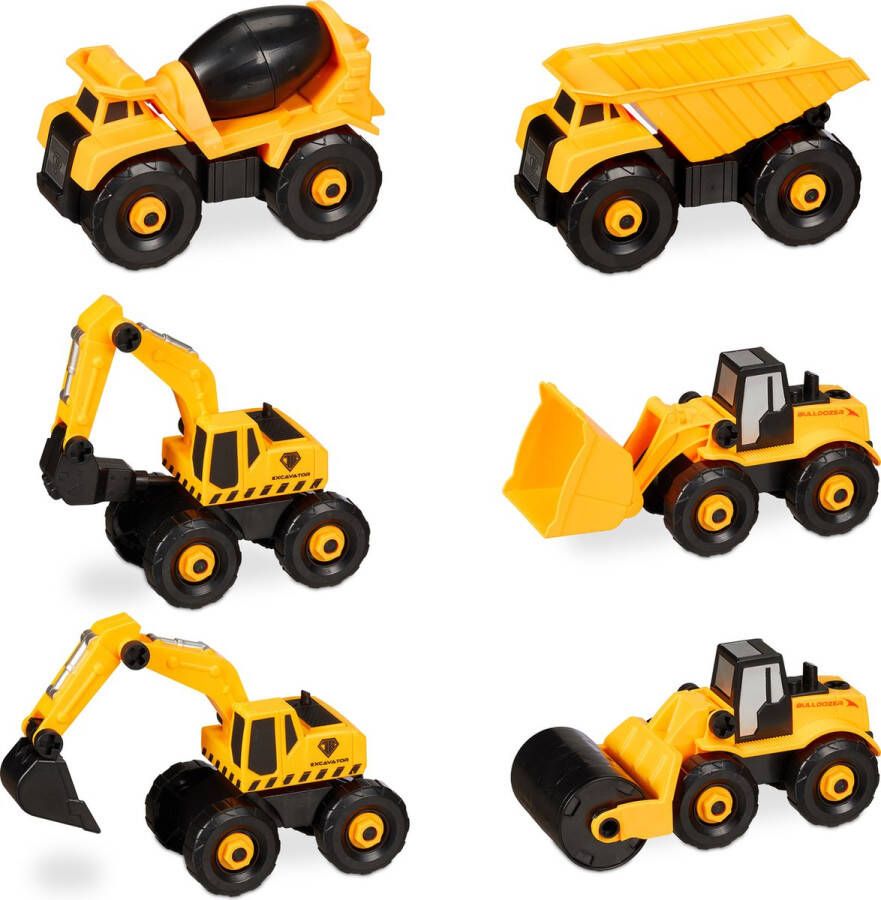 Relaxdays bouwvoertuigen speelgoed 6-delige set graafmachine speelgoed auto