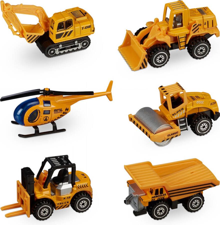 Relaxdays bouwvoertuigen speelgoed set van 6 zandspeelgoed graafmachine kiepwagen