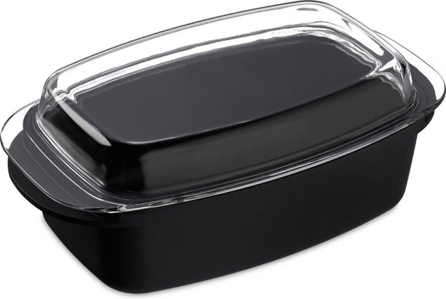 Relaxdays braadslede met deksel ovenschaal aluminium braadpan glasdeksel