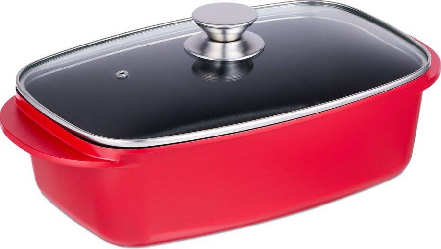 Relaxdays braadslede met deksel ovenschaal met handgreep braadpan aluminium & glas
