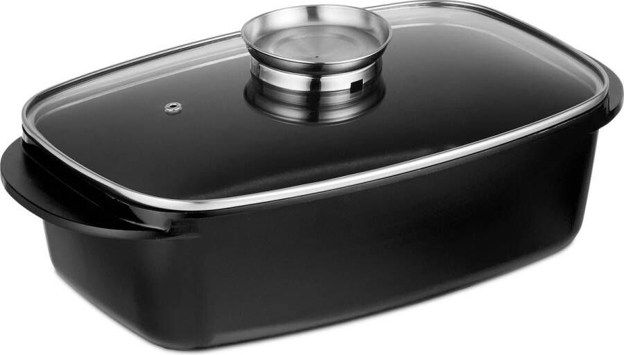 Relaxdays braadslede met deksel ovenschaal met handvat aluminum & glas 5 liter