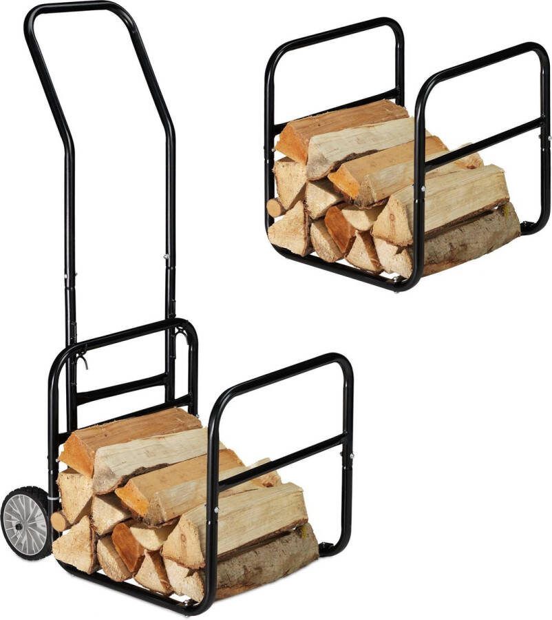 Relaxdays brandhout kar en brandhoutrek 2in1 staal houtopslag houtkar haardhout
