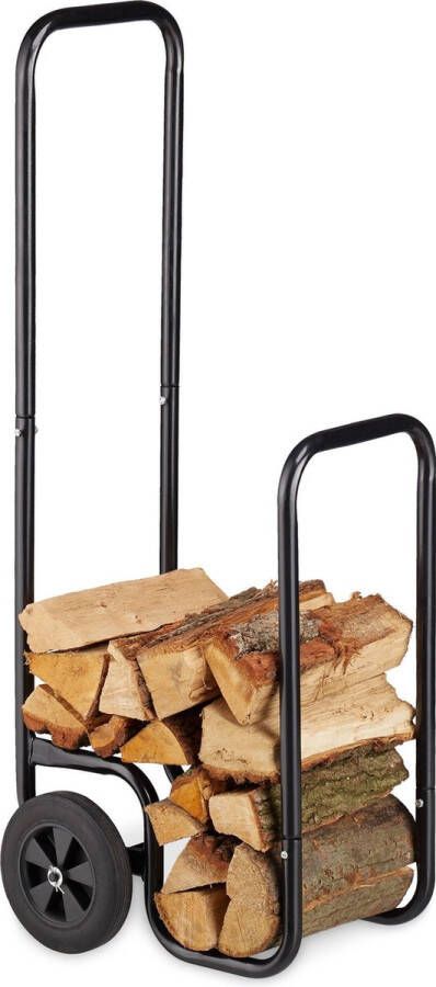 Relaxdays brandhout kar houtkar houtrek opslagrek houtwagen metaal 60 kg
