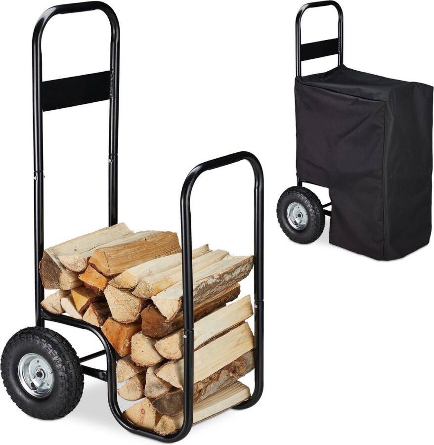 Relaxdays brandhout kar metaal houtopslag brandhoutwagen haardhout rek trolley