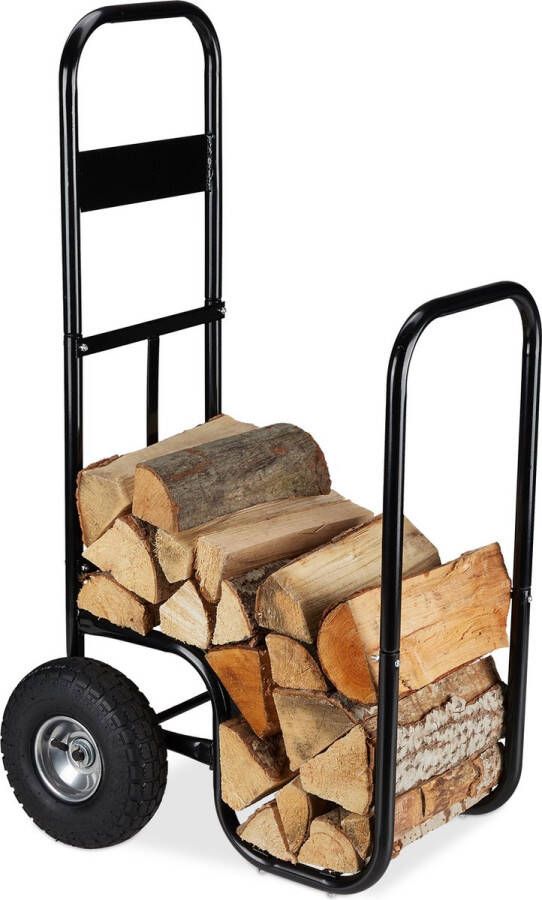 Relaxdays brandhout kar staal brandhoutrek wielen 60 kg houtopslag binnen buiten
