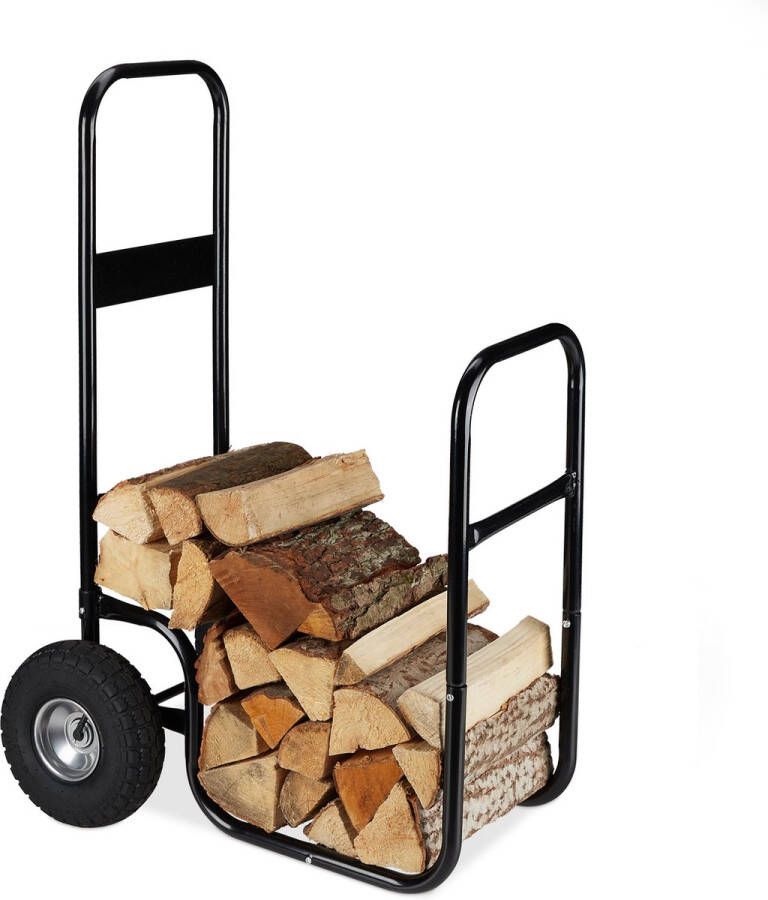 Relaxdays brandhout kar staal houtopslag binnen buiten brandhoutrek wielen 60 kg