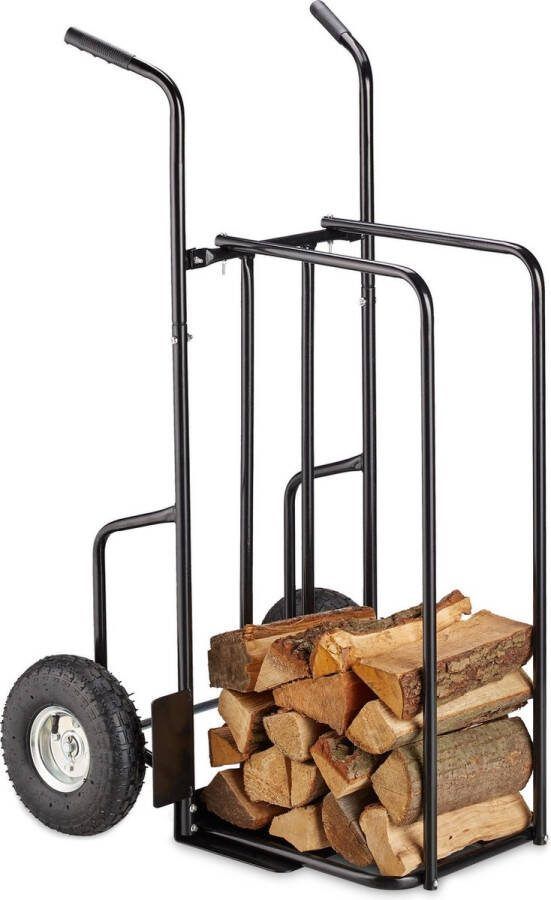 Relaxdays brandhoutkar houtkar houtrek opslagrek metaal 200 kg XL