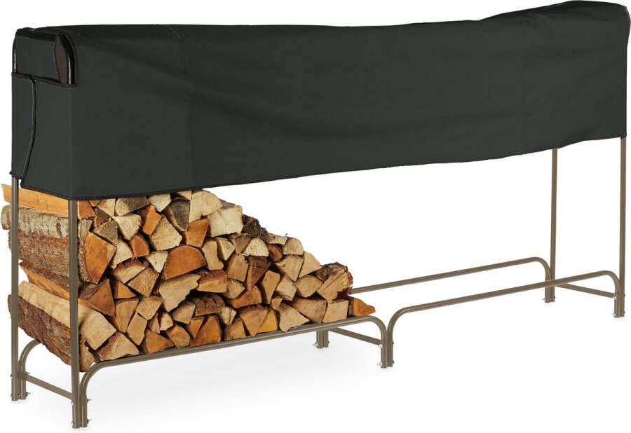 Relaxdays brandhoutrek buiten met hoes max. 100 kg haardhoutrek houtopslag garage