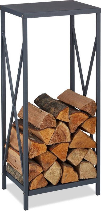 Relaxdays brandhoutrek klein houtopslag grijs haardhoutrek metalen rek brandhout