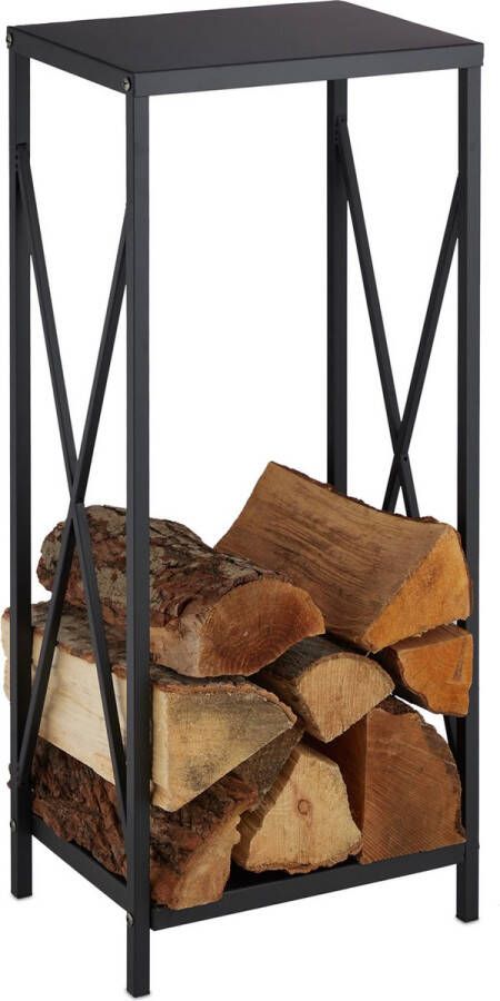 Relaxdays brandhoutrek klein houtopslag zwart haardhoutrek metalen rek brandhout