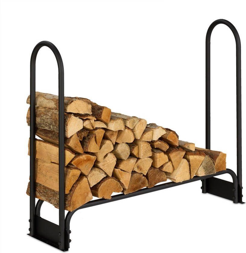 Relaxdays brandhoutrek metaal 110 cm breed haardhout opslag binnen buiten stevig
