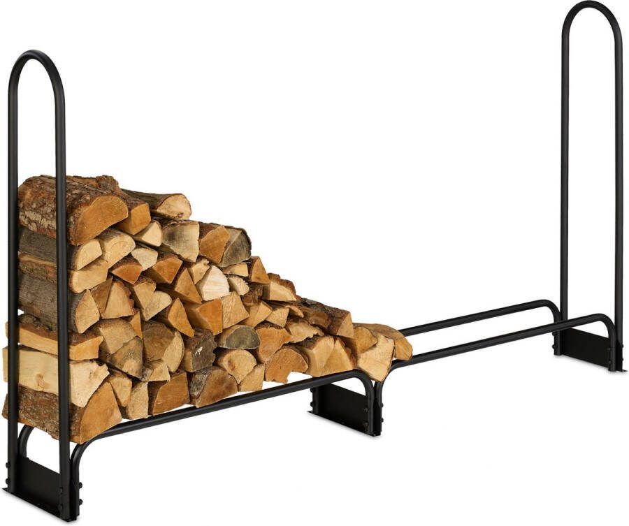 Relaxdays brandhoutrek metaal 201 cm breed haardhoutrek ijzer binnen buiten