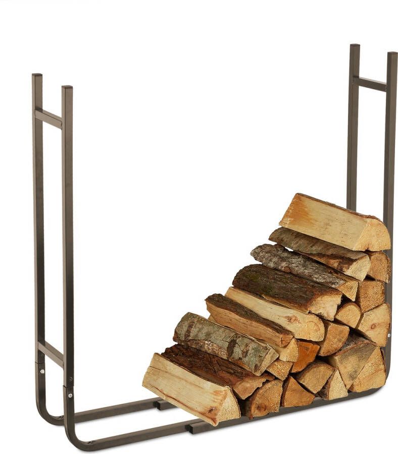 Relaxdays brandhoutrek staal 2-delig haardhoutrek binnen haardopslag houtblokken