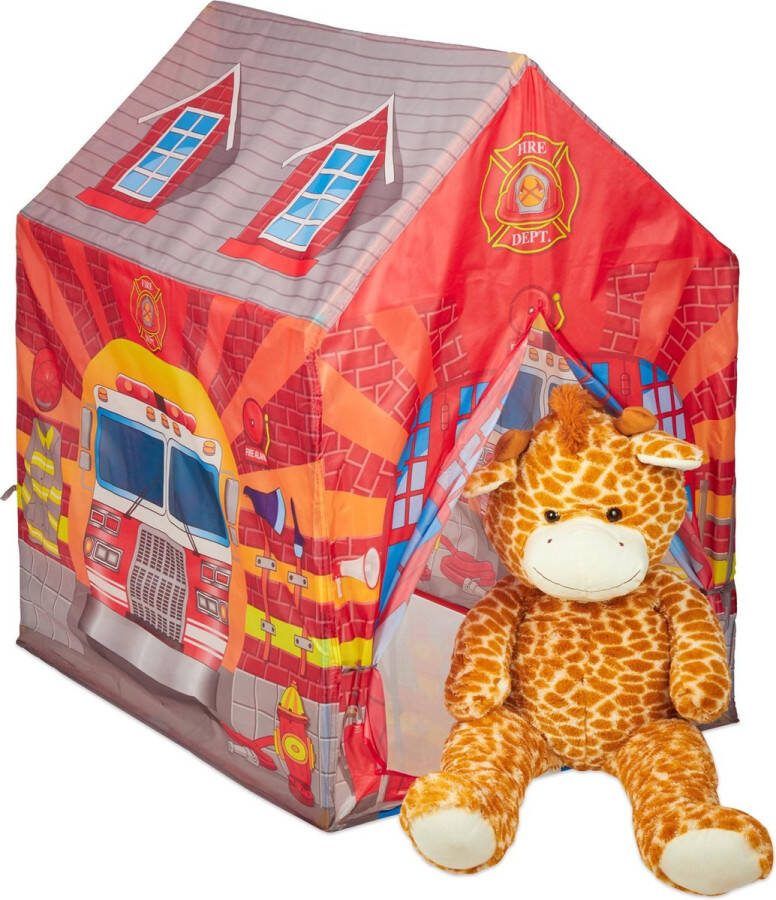 Relaxdays brandweer speeltent kindertent binnen speelhuis kinderkamer rood
