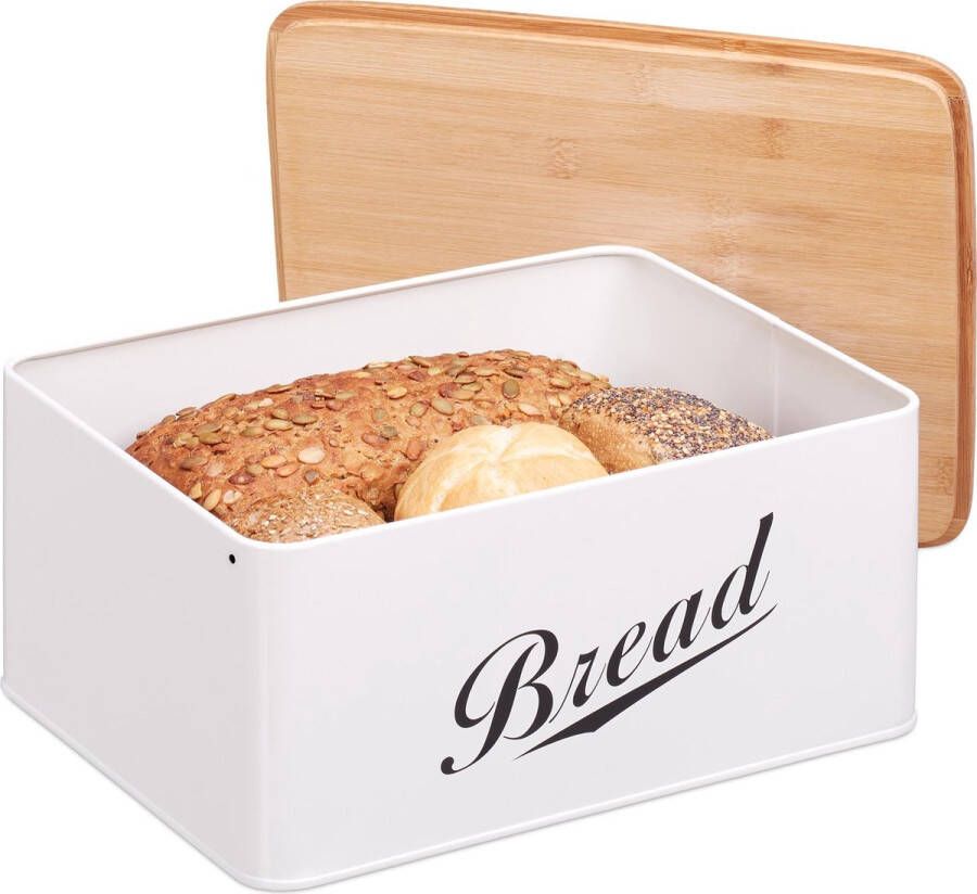 Relaxdays broodtrommel broodbox brood bewaren retro bewaardoos brood wit