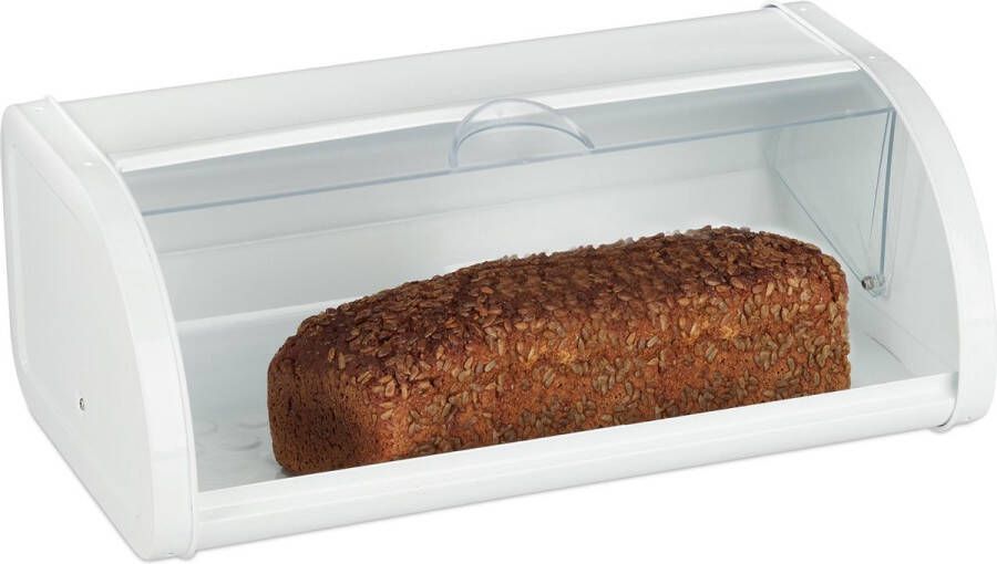 Relaxdays broodtrommel wit broodbox doorzichtige deksel brood trommel groot staal
