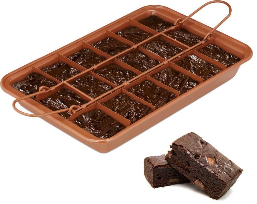 Relaxdays brownie bakvorm cakevorm voor mini cakes 18 vakken carbonstaal bruin