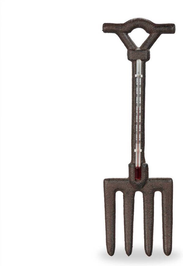 Relaxdays buitenthermometer vork tuindecoratie thermometer muurthermometer rustiek