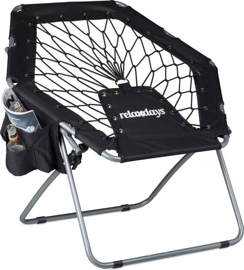 Relaxdays bungee stoel elastische vering bungee chair vouwbaar loungestoel tuin zwart