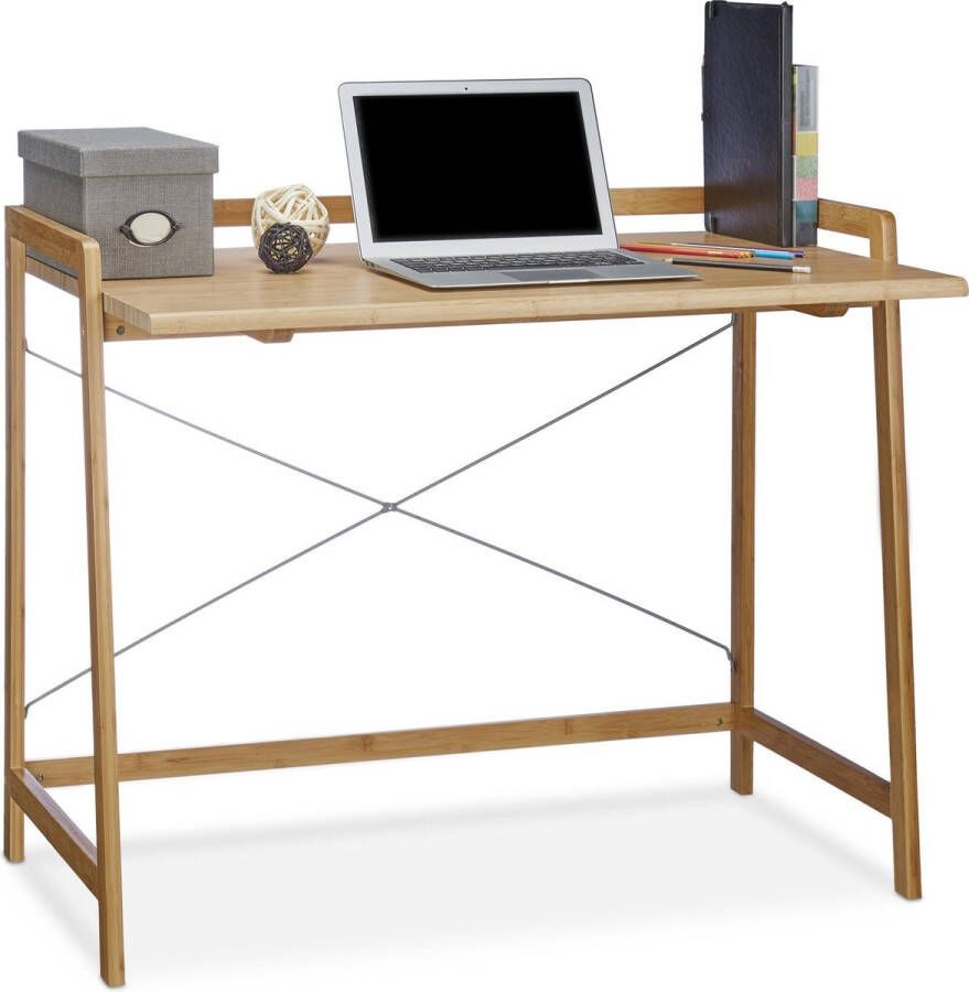 Relaxdays bureau hout computertafel bamboe bureautafel computer woonkamer modern
